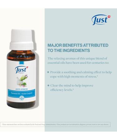 Swiss Just Stress Relief Essential Oil 20ml | 15 Natural Oils Blend with Basil & Lavender for Anti-Stress - Buy Online on GoSupps.com