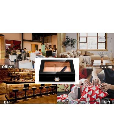 CIGARLOONG Cigar Humidor Spanish Cedar Desktop Box with Humidifier and Hygrometer Hold up to 25 Cigars(Color:Black) - Buy Online on GoSupps.com