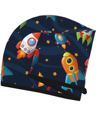 Hair Towel Wrap with Button - Quick Drying Towel Turban for Effortless Hair Drying (Spaceships and Stars - Buy Online on GoSupps.com