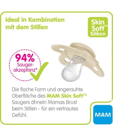 MAM Skin Soft Silicone Pacifier Set for 0-6 Months - 2 Pacifiers with Sterilized Box & NIP Strap - Buy Online on GoSupps.com
