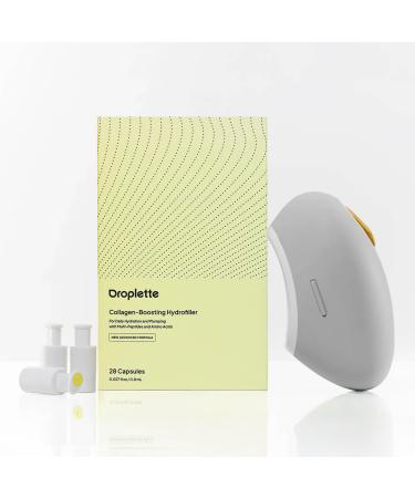 Droplette Ultra Starter Set Patented Micro-Infuser Skincare Device with Collagen Hydrofiller Capsules for Hydration & Plumping Dove Grey Device with 28 Single-Use Capsules