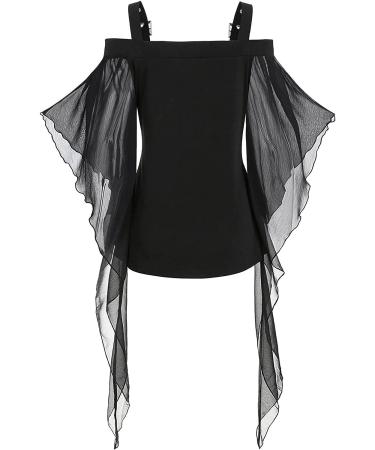 Women's Gothic Witch Halloween Cold Shoulder Blouse, Vintage Steampunk Renaissance Shirt - Black Large - Buy Online on GoSupps.com