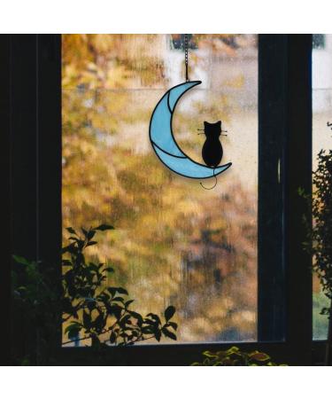 BOXCASA Cat Decor | Blue Moon Suncatcher Cat Memorial | Stained Glass Window Hanging - Buy Online on GoSupps.com