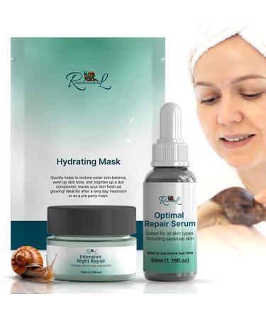 RainbowSnail - 3 in 1 Snail Mucin Skincare Set - Snail Face Serum Snail Sheet Mask Sunscreen SPF Moisturiser Face Women Snail Moisturiser Korean Skincare Gift for her Eczema