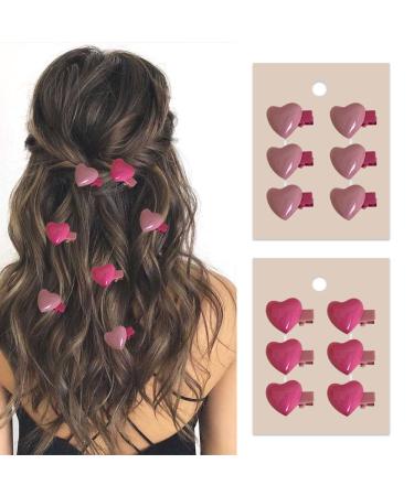 12pcs Mini Heart Duckbill Clips Pink Hair Barrettes Temperament Hair Accessories MGPFERD