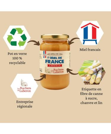Les Ruchers du Luberon - Creamy French Honey 500g - French Raw Honey - Natural - Unfiltered - Unpasteurized - Naturally Cryst - Buy Online on GoSupps.com