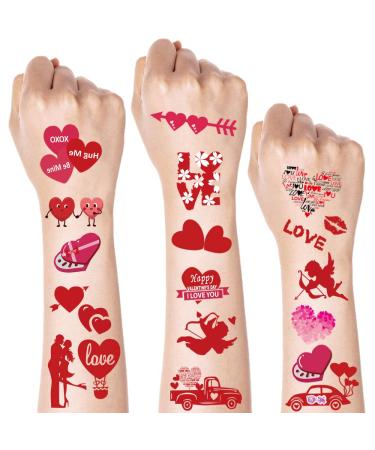 Valentines Temporary Tattoos Sticker Set - 90 Pcs Love Themed Designs for Party Decorations - Cupid Heart, Rose Bouquet, Fake Tattoo Stickers - Ideal for Valentine's Day - Girls, Women, Lover - 8 Sheets - Buy Online on GoSupps.com