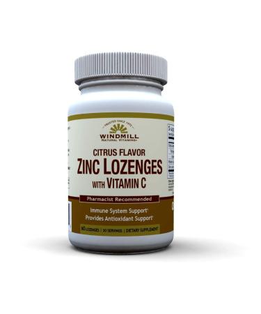 Windmill Health Natural Vitamins Zinc Lozenges with Vitamin C Honey Lemon Flavor Immune System Support Provides Antioxidant Support Delicious & Fast Acting 60 Lozenges 30 Servings.