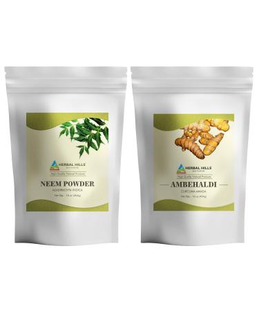 Neem Leaf Powder and Ambehaldi Turmeric Powder 16 Oz Pack of 2 Combo
