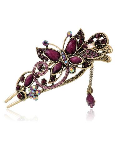 Frcolor Vintage Hair Clip Rhinestone Jewelry Crystal Butterfly Hair Clips Hairpins Hair Clips (Purple)