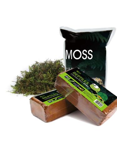 Omem reptile coconut brick dried moss set glass container bed linen mat pad turtle warm hibernation pet requirement (2 coconut earth + 1 moss) 2 Coconut Soil + 1 Moss
