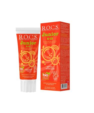 R.O.C.S. (ROCS) Toothpaste Junior (6-12 y.o.) Fruity Rainbow 74 g - Fluoride Free - Safe Formula - Safe if Swallowed - Protection Against Caries - Remineralization - Protection for Permanent Teeth