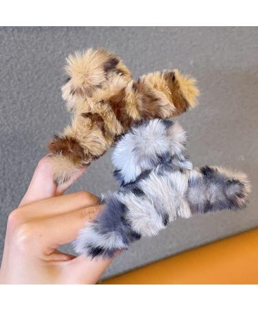 BETHYNAS Leopard Print Faux Fur Hair Clip - Brown | Soft Hair Claw Clip for Women and Girls - Buy Online on GoSupps.com