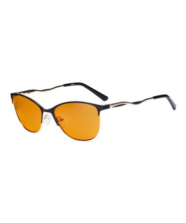 Eyekepper Ladies Blue Light Blocking Glasses with Orange Tinted Filter Lens for Sleeping - Semi Rimless Computer Eyeglasses Women - UV420 Cateye Eyewear with Crystals - Black without strength Black-bb98 Lens