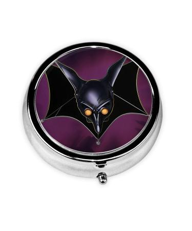 Black Ghost Bat Portable Metal Pill Box Round Mini 3-Compartment Plastic Insert hinged Fastening Design Suitable for Small Pills Must-Have for Travel