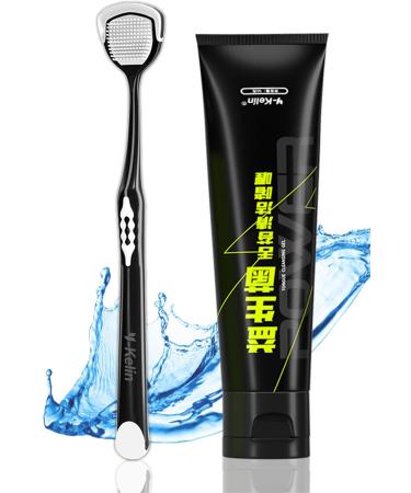 Tongue Cleaner Brush & Probiotic Gel kit - All-In-One Solution for Fresh Breath - Optimal Oral Health Set for Adults Kids Scraper (Black) Black Gel