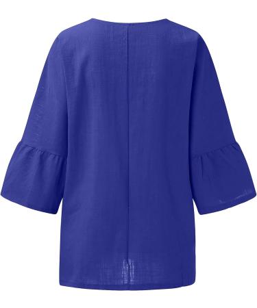 Dark Blue Oversized Cotton Linen Summer Shirt for Women | Half Sleeve | Crewneck Tunic Top | Loose Fit - Buy Online on GoSupps.com