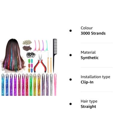 14 Colors 3000 Strands Hair Tinsel Extensions - Holographic Glitter Fairy Strands Kit for Women & Girls - Party & Cosplay - Buy Online on GoSupps.com