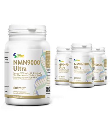 ALLBE NMN 9000 Ultra Capsules 4 Packs of 60 Nicotinamide Mononucleotide 150 mg Servings NAD+ Booster Supplement for Cellular Energy Metabolism Immunity and Healthy Aging (1 Pack x 60 Capsules) 60 count (Pack of 4)