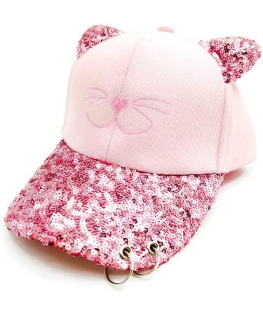 Fam and Pal I F&P Kids I Girls Baseball Cap I Kids Summer Hat I Pink Kitty Face I Metal Rings I Two Adjustable Sizes I 4-9 Years