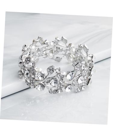 Ultechnovo Women's Rhinestone Wedding Tennis Bracelet - 2-Stone Whitewash Pearl Cuff - Fine Silver Wristband 6.5*3cm - Buy Online on GoSupps.com