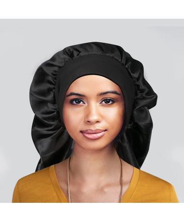 Satin Bonnet for Women 2 Pack - Soft & Elastic Black Leopard Hair Cap - Large Breathable Silky Sleeping Bonnet - Braids Bonnets for Women - Buy Online on GoSupps.com