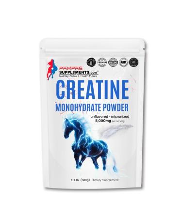 Creatine Monohydrate Powder 500 Grams (1.1 Lb) 5000mg Per Serv Micronized Creatine Powder Unflavored Pure No Filler Keto & Vegan Easy Dissolve Pre Workout Creatine for Women and Men