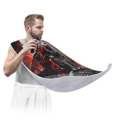 Transportation Train Beard Bib Apron Beard Hair Catcher for Men Shaving Fathers Day Anniversary Christmas Gifts for Dad Husband Beard Bib with 2 Suction Cups
