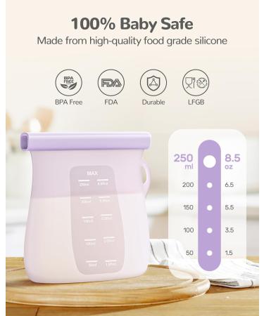 Jelly Ruru Breast Milk Bags - 7 Pack 250ml Silicone Storage Containers - LFGB Certified & Outlet-Safe - Ideal for Breastfeeding & Baby Food - Purple - Buy Online on GoSupps.com