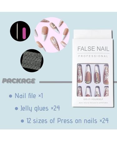 QINGGE Stiletto Press on Nails - French White Flower Design with Rhinestones - Medium Size False Nails for Women - Buy Online on GoSupps.com