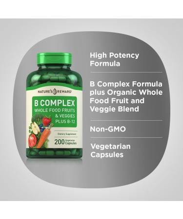 Piping Rock B Complex Vitamin for Women and Men | 200 Capsules | Fruit and Vegetable Blend with B12 B6 Folate & Biotin | Vegetarian Non-GMO Gluten Free - Buy Online on GoSupps.com