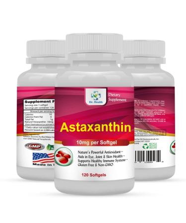 Astaxanthin 10mg 120 Softgels Powerful all Natural Antioxidant & Carotenoid High Purity Extra Strength Aids Eye, Brain, Joint, Skin, Heart Health & Anti-Aging (up to 4 months supply) 1 Bottle