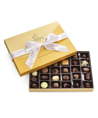 Godiva Chocolatier Assorted Chocolate Truffles Gold Gift Box, Happy Birthday Ribbon, White, 14.6 Oz