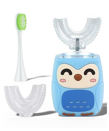 Kids Electric Toothbrush  Toddler Toothbrush U Shaped Kids Toothbrushes Come with 3 Brushing Heads with 5 Ultrasonic Cleaning Modes and Smart Timer IPX7 Waterproof(Light Blue)