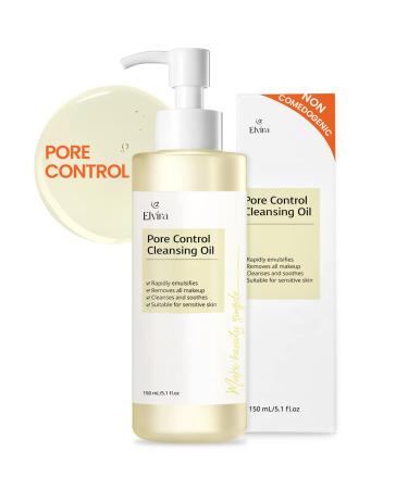 Elvira Pore Control Cleansing Oil Makeup Remover for Sensitive Oil Cleanser for Face Blackhead Removal Korean Skin care Hydrating Fragrance-Free Unscented