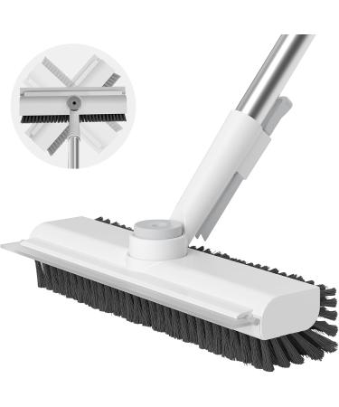 AIR U Floor Scrub Brush with Long Handle 3 in 1 Scrape and Heavy Duty Stiff Bristle Scrubber Brush - White