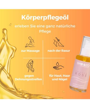 Smoozo Vegan Body Care Oil 100ml - Natural Massage & Skin Tightening Oil for Dry Skin - Perfect After Shaving (Rose) - Buy Online on GoSupps.com