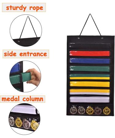 Karate Martial Arts Belts Storage Organizer - Holds 8 Belts & 5 Medals | Durable Black Taekwondo Belt Display - Buy Online on GoSupps.com