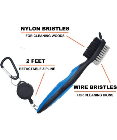 Golf Club Brush and Groove Cleaner Set with 2ft Retractable Zip-line - Black & Blue - Buy Online on GoSupps.com