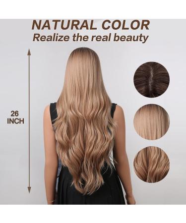 Esmee Long Wavy Ombr Strawberry Blonde Wig | 26 Natural Synthetic Heat Resistant Hair for Women - Perfect for Daily Wear, Parties & Cosplay - Buy Online on GoSupps.com