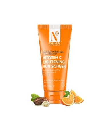 NUTRIGLOW Advanced Organics Vitamin C Lightening Sunscreen SPF50 PA+++ for Sun Protection Quick Absorb All Skin Types 3.5 Oz