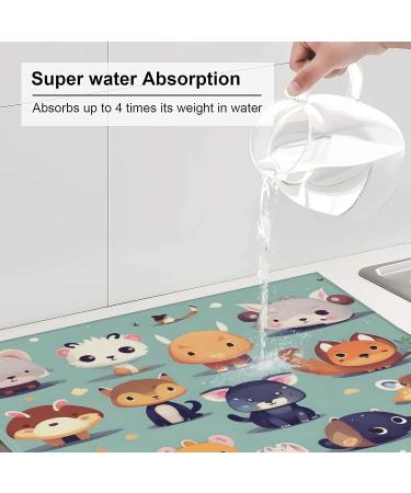 Composite Sponge Microfiber Drying Mat - Cute Animals Design | 18x24 Inch, Foldable & Hangable for Kitchen Draining Rack - Absorbent for Baby Bottles, Coffee Pads - Buy Online on GoSupps.com