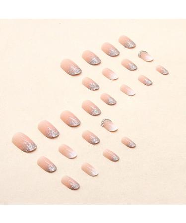 Gradient Pink Almond False Nails - 24 Pcs Medium Press-On with Rhinestones and Adhesive Tabs for Women - Buy Online on GoSupps.com