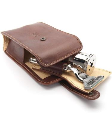 M HLE Travel Case for Safety Razor & Shaving Brush | Florentine Leather - Brown | Luxury Grooming Accessory - Buy Online on GoSupps.com