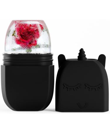 Ice Face Roller, Ice Roller for Face and Eye Puffiness Relief, Inner Anti-slip Beauty Ice Roller Silicone Ice Mold, Contour Cube Ice Facial Roller for Skin Care Shrink Pores Brighten Skin Tone (Black)