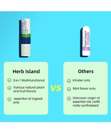 Herb Island 2 in 1 Nasal Stick Inhaler, Nose Refreshing VapoInhaler, Essential Oil Rub, On-The-Go, Freshing, Focus, Awake (5 Pack Mix) Assorted (5 Flavors) - Buy Online on GoSupps.com