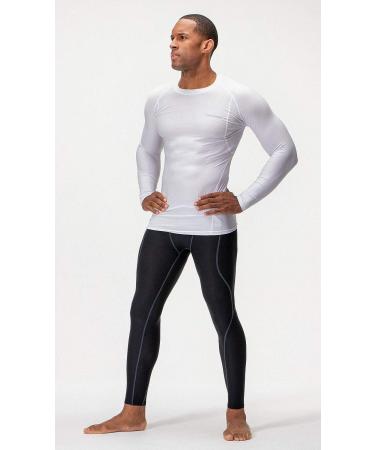 DEVOPS 3 Pack Men's Athletic Long Sleeve Compression Shirts - Large - White (3 Pack) - Gray Accent - Buy Online on GoSupps.com