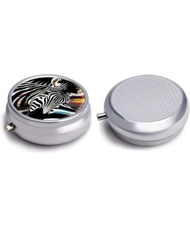 Round Zebra Print Pill Box - 3 Compartment Portable Medicine Organizer | Decorative Metal Pocket Pill Case - Buy Online on GoSupps.com