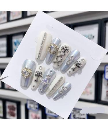 Removable and wearable nail art French Almond Ombre Handmade Press On Nails Long Acrylic False Nail Tips InNail (Color : 29153 Size : XS)