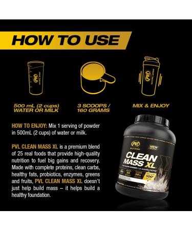 PVL Clean Mass XL | Mass Weight Gainer - Real food ingredients - complete Protein powder - 5LBS - Triple Chocolate Cake Triple Chocolate Cake 5LBS - Buy Online on GoSupps.com